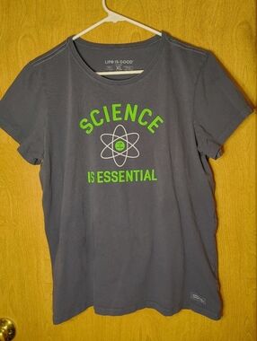 Life Is Good Gray T‑Shirt with Neon Green Science Graphic